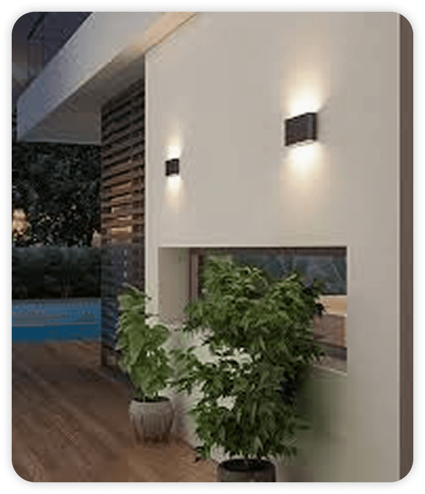 Outdoor wall lighting at dusk